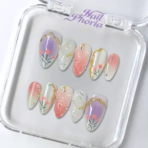 NailPhoria TULIP MIST - Handmade Press-On Nails | Reusable, Salon-Quality, Long-Lasting, Glossy Design
