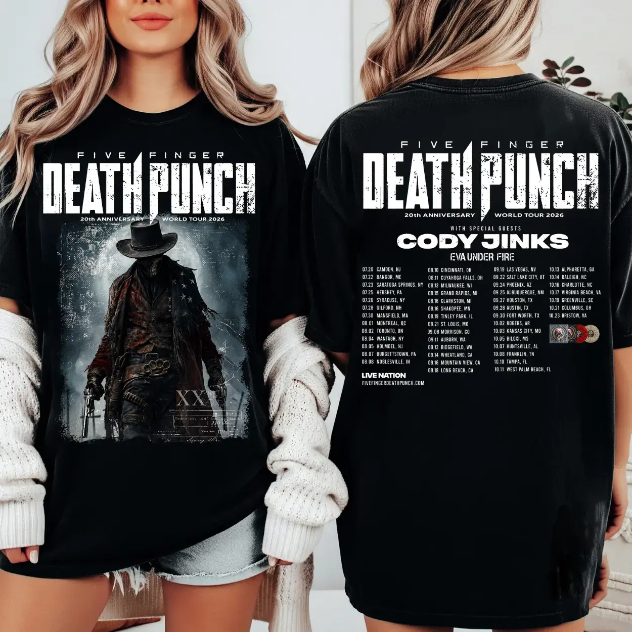 [FREE SHIP] Five Finger Death Punch 20th Anniversary World Tour 2026 Vintage Graphic Tee, Heavy Metal Music Fan Shirt