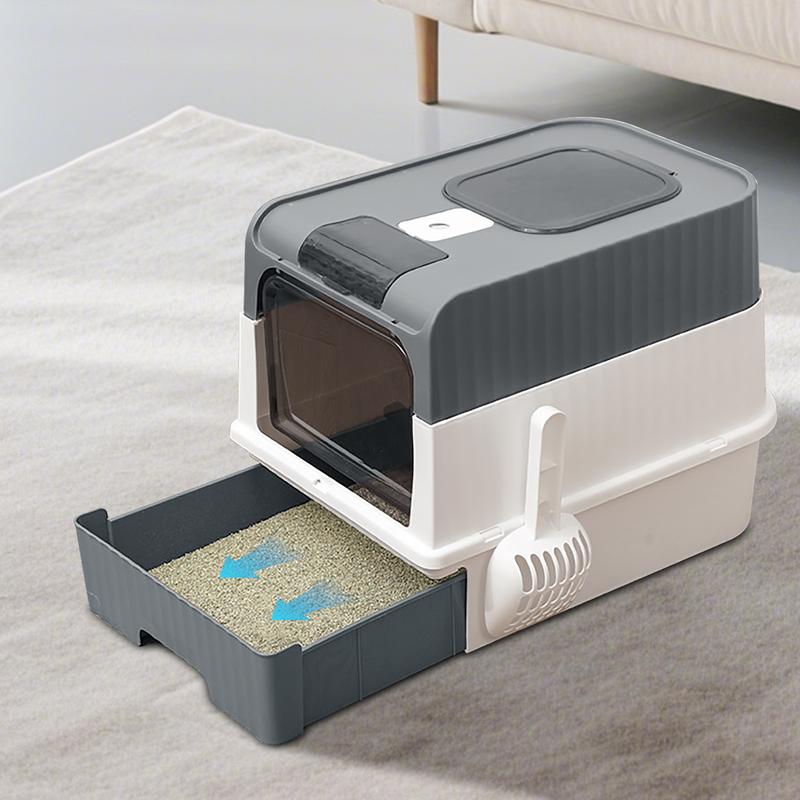Fully enclosed cat litter box with cat litter shovel, deodorant, splash-proof baffle drawer design is convenient for changing cat litter, practical cat toilet, suitable for all kinds of pet cats
