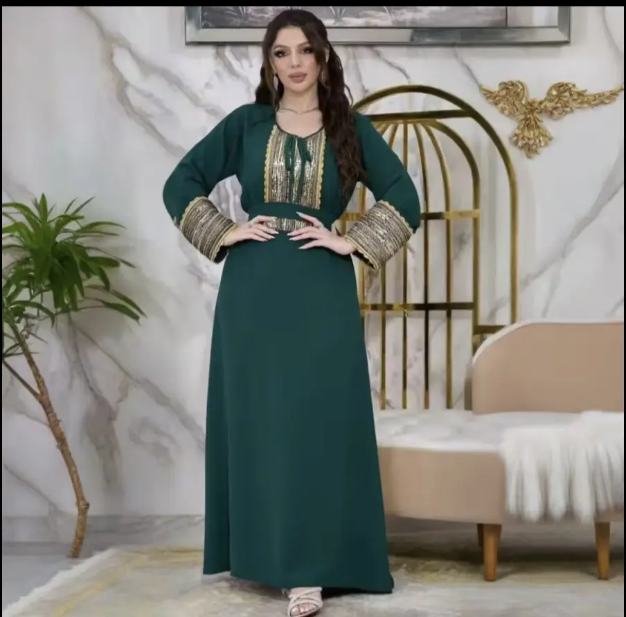 Women Elegant Fashion Sequin Kaftan Long Sleeve Dress