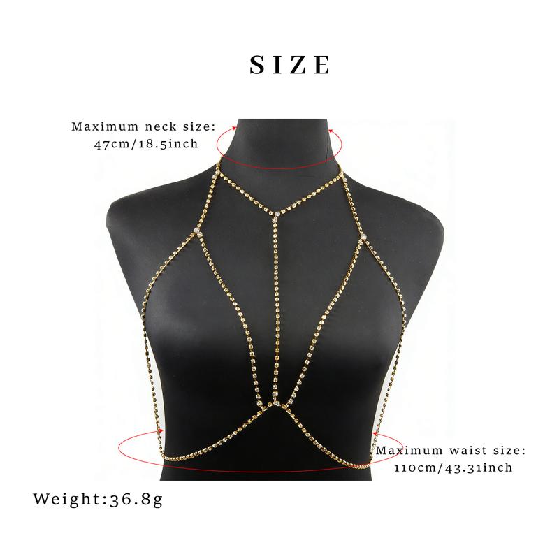GGIRL 18K Gold Plated Sexy Body Chains for Women,  Layered Bra Body Chain Sparkly Artificial Crystal Chest Chain Beach BIkini Party Club Body Jewelry for Women and Girls