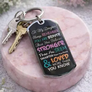 Inspirational To My Daughter Keychain - Stainless Steel Colorful Dog Tag with Engraved Message, 2.83in - Durable Design for Everyday Use