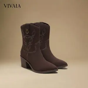 VIVAlA Women’s Pointed-Toe Western Ankle Boots – Water-Repellent Stretchy Upper, Pressure-Relief Cushion Insole & Stable 3" Block Heel Trendy Versatile (Wesley) Walking Shoes Walking Shoes