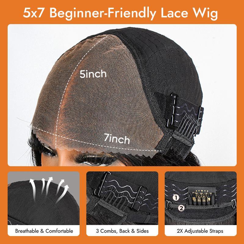 Wiggins Hair Body Wave Glueless Human Hair 7x4 Bob Wig Ready To Go Pre Cut Lace Closure Wig Pre Bleached 7x5 Bob Wig Pre Plucked