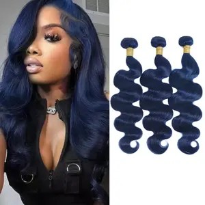 ALHER 12A Dark Blue Highlight Bundles Body Wave Human Hair. Bundle 1 Bundle, 3 Bundles. 100% Unprocessed Virgin Human Hair Double Weft Extension Sew-In Soft Glossy Tangle-Free Thick Ends #Multiple Options