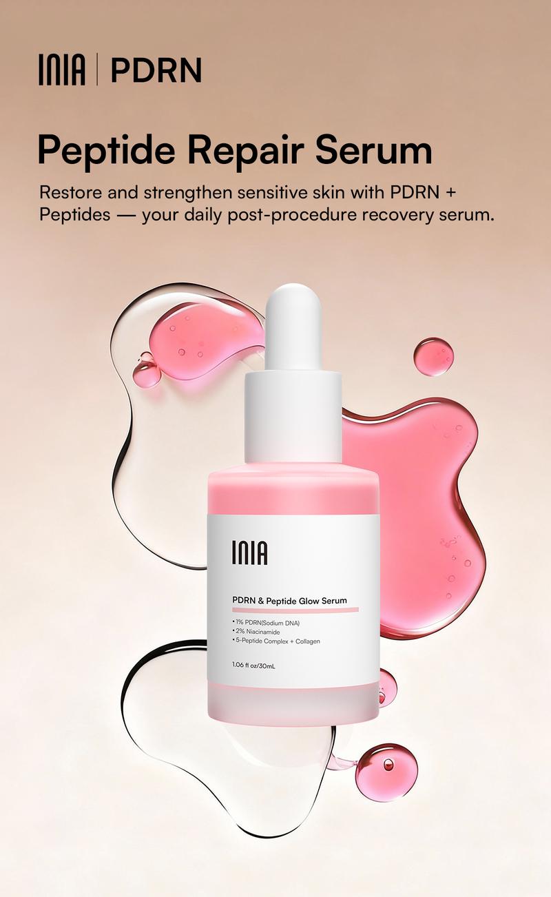 INIA PDRN + Peptide Repair Serum – Dual Repair, Brighten & Even Tone for All Skin Types, Including Sensitive Skin, with Salmon DNA, Peptides & Niacinamide, Layerable with Sunscreen & Makeup
