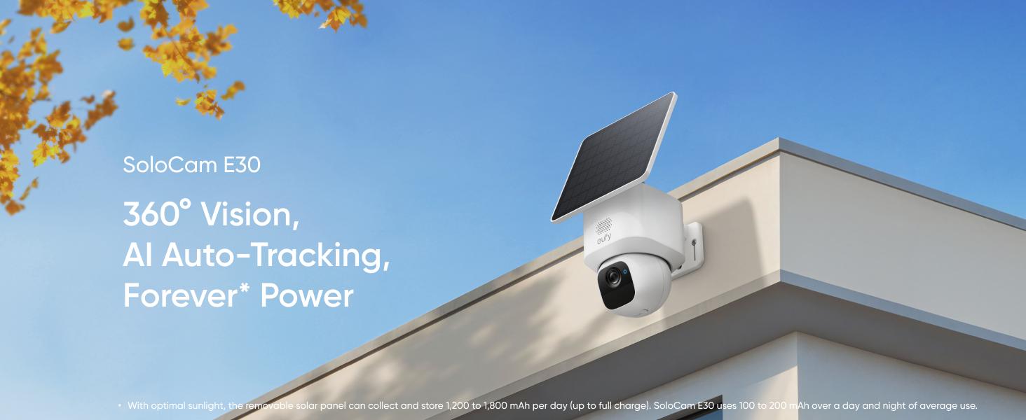 eufy Security eufy SoloCam E30, Solar Powered, 360° Pan, AI Tracking, 2K Clarity, Security Cameras Wireless Outdoor, Camera, Outdoor Camera, HomeBase S380 Compatible, No Monthly Fee