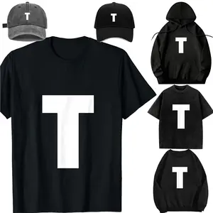 Family set-DIY-Unisex-Long sleeves / With a hat / For children/Letter T Capital Alphabet Monogram Initial T-Shirt