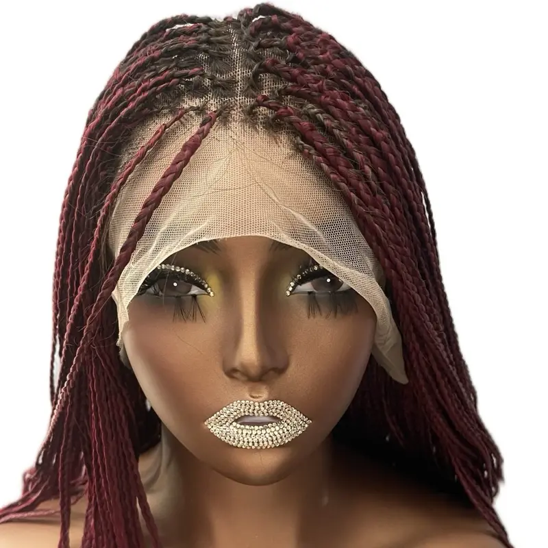 13x6 Frontal Knotless Braided Wig 18 inches- Red