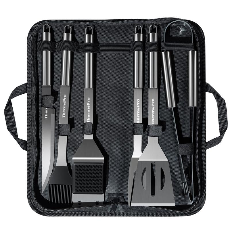 ThermoPro 6-Piece BBQ Tool Set | Heavy-Duty Grilling Kit for Home & Outdoor Cooking Stainless Steel Grilling Utensil Set Cast Iron Burger Press