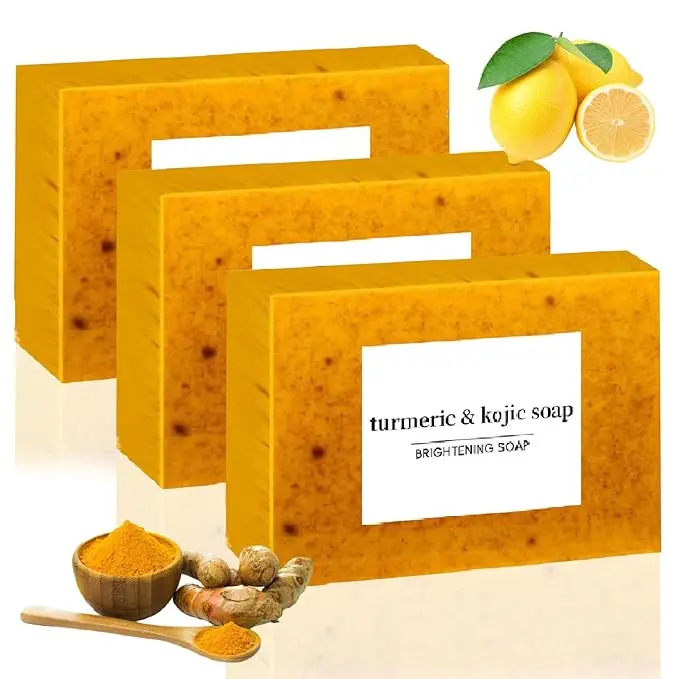 3 PCS Lemon Turmeric Kojic Soap Fragrance, Lemon Turmeric & Kojic Soap Bar for Face and Body for All Skin Types