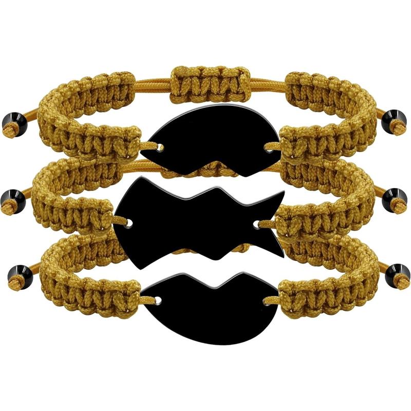 3pcs Personalized Friendship Bracelets Set | Stainless Steel Heart Puzzle Charm Handwoven Adjustable Drawstring Bracelets | Laser Engraved Best Friends Forever Jewelry Gift