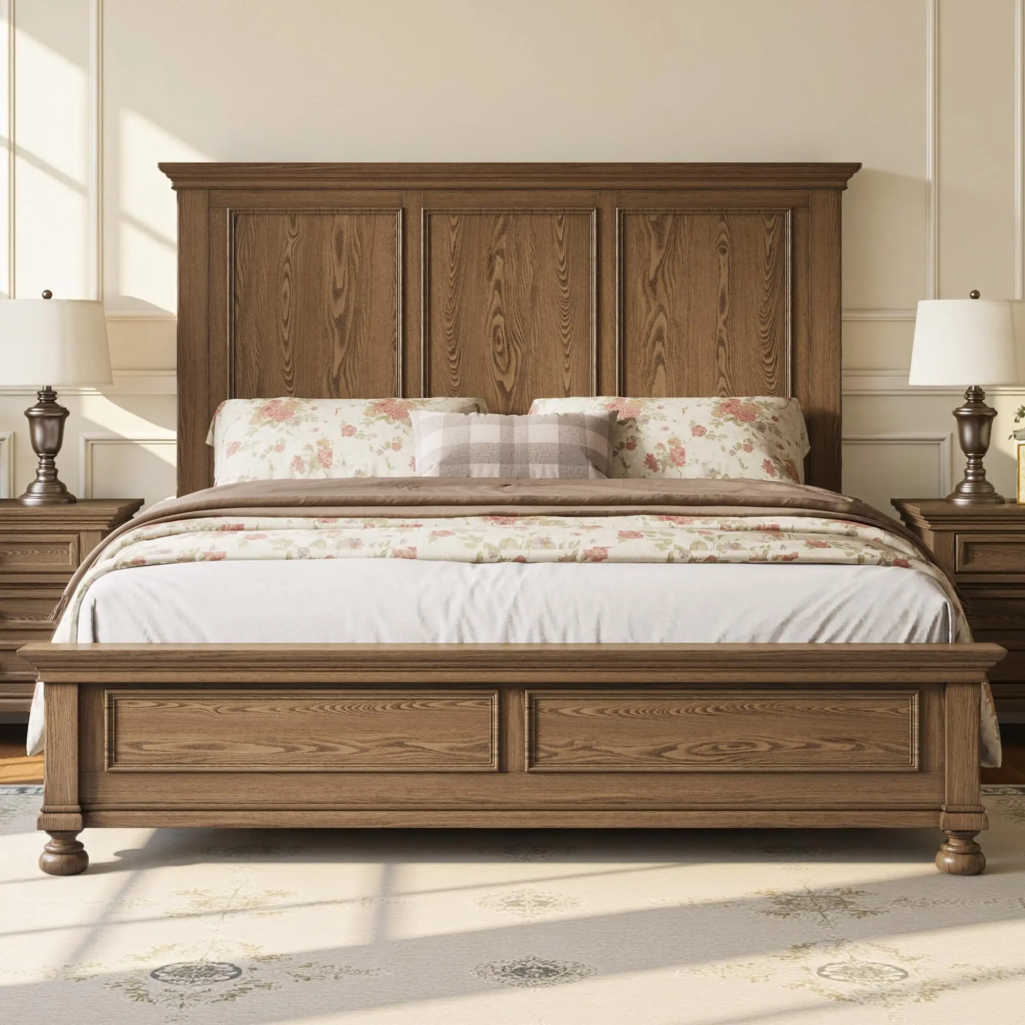 [Ships in 2 Boxes] AMERLIFE Traditional Solid Wood Bed Frame with 65.2" High Headboard, Platform Bed with Heavy Duty Slats, No Box Spring Needed, Easy Assembly #homemakeover