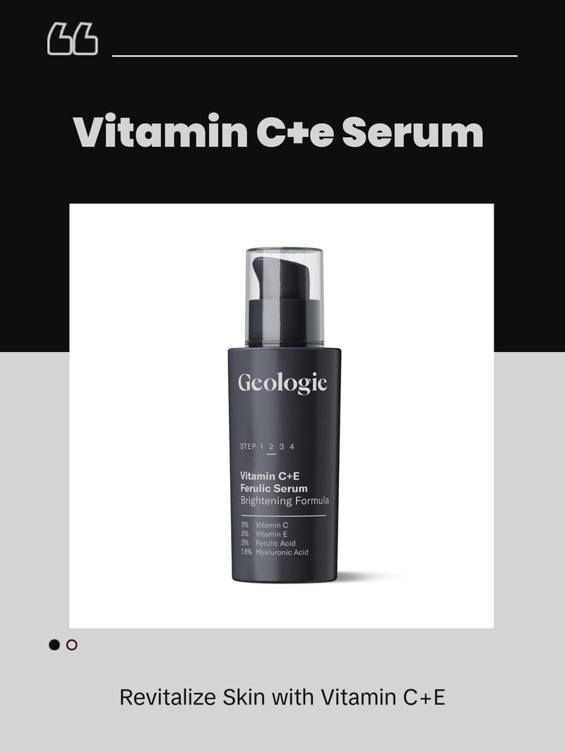 Geologie Vitamin C+E Ferulic Acid Face Serum | Brightening & Firming Anti-Aging Gel Formula | 5% Stabilized Vitamin C + 0.5% Vitamin E + Ferulic Acid