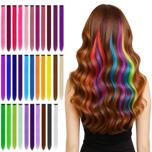 32 PCS Clip in Colored Hair Extensions for Kids, 20 Inches Rainbow Long Straight Hairpieces Synthetic, Hair Extensions-Pretty Gift for Cosplay Dress Up Fashion Party Birthday（32 Colors)