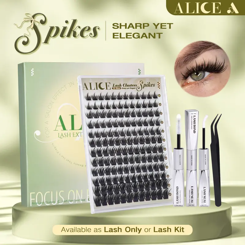 ALICE Spikes Cluster Lashes Kit - Natural CD Curl 10-18mm Thin Band Wispy Plastic DIY Eyelash Set Beginner Friendly Individual False Lashes for Daily Wear & Workplace Use