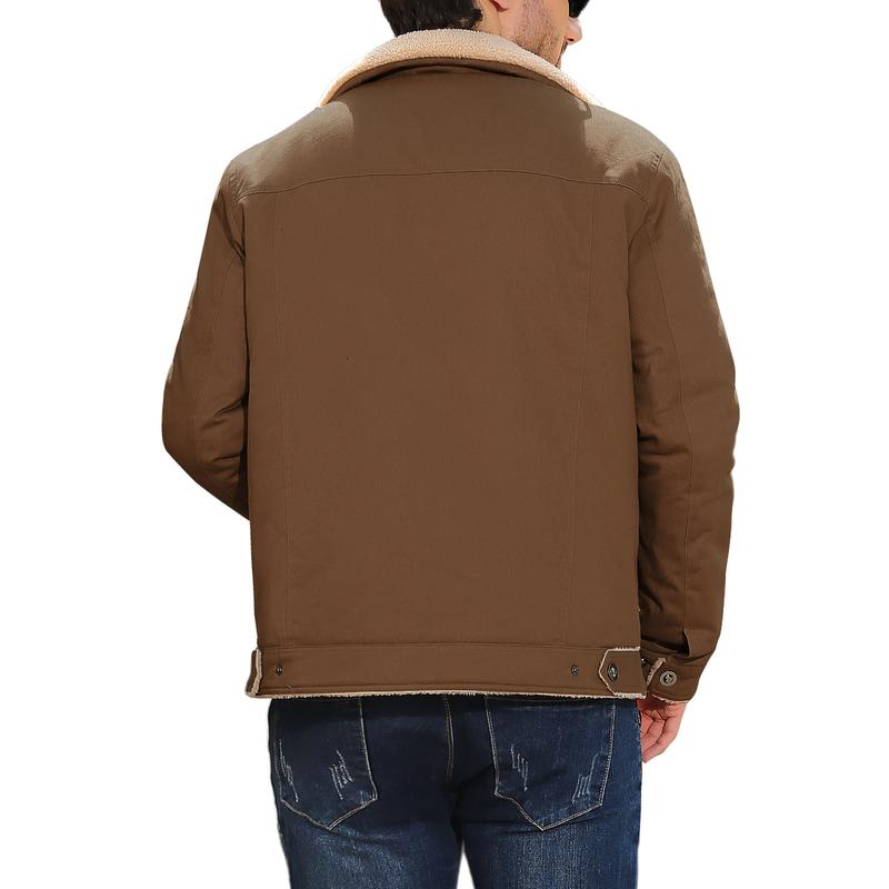 Men's Winter Jacket Sherpa Lined Jacket Warm Trucker Coat Multi Pocket Casual Collared Menswear Tops Cotton Fleece Long Sleeve FallFreshness Khaki Beige Jacket Outdoorfun