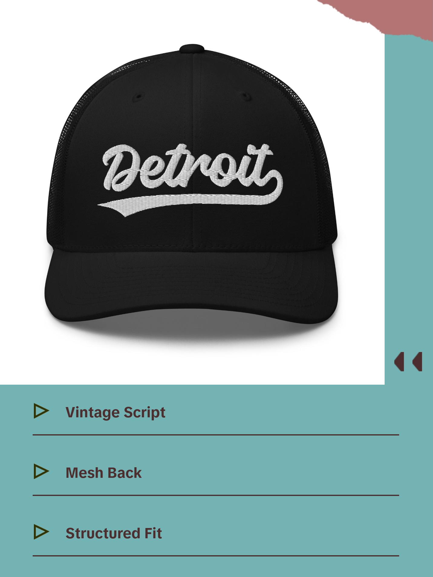 THE WELL KEPT Vintage Detroit Baseball Script Retro Detroit Trucker Cap Hat