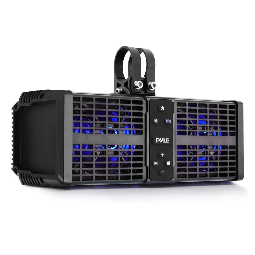 11in ATV/UTV Portable Outdoor Speaker System - Built-in Class D Stereo Amplifier, Wireless BT Streaming, LED Lights, Rugged Aluminum Exterior, High-Wattage Output, Weather-Resistant Grill & Hardware, Outdoor Audio for Campfire/BBQ Party, Portable Speakers