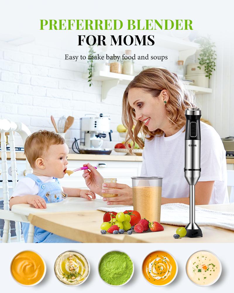 【6 in 1】Hand Blender Immersion Handheld Blender Mixer 20-Speed, Scratch Resistance Emulsion Stick Blender with Dough Hooks Egg Beaters Whisk Beaker Chopper, Best Gift