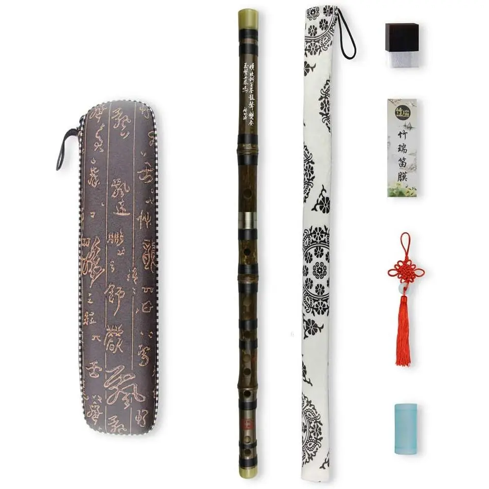 G Key Dizi Black  Flute with Free Membrane & Glue & Protector Set Traditional Chinese Instrument (Key of G/Black )