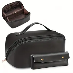 BAGMIND 2pcs Makeup Bag, Large Capacity Travel Cosmetic Bag, Portable Leather Peach Loft's Large Capacity Cosmetic Bag for a Girlfriend