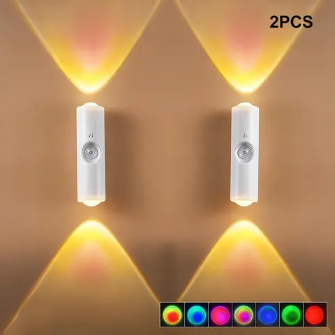 2-Pack 2 LED Lights Rechargeable Smart RGBW Wall Sconces - Room Accessory, Auto Night Sensor, Dimmable Magnetic Stick-On, USB Charging, Long-Lasting Batteries, RGB Gradient, Modern Mood Night Light Bedroom Decor