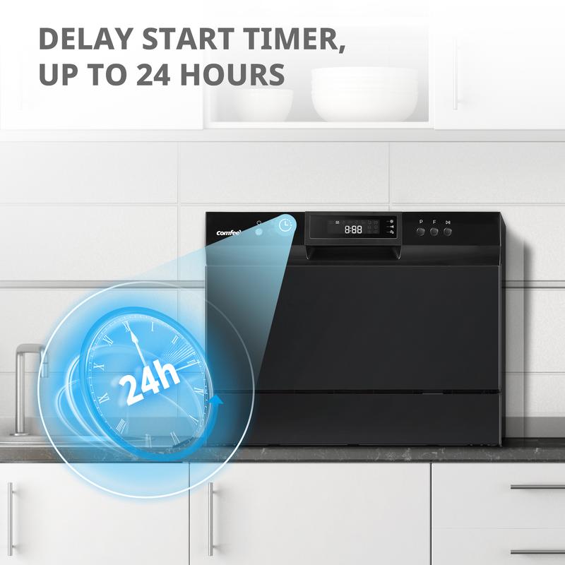 COMFEE’ Portable Mini Dishwasher, Energy Star, Countertop, 6 Place Settings, 8 Washing Programs, Speed, Baby-Care, ECO& Glass, Durable Multifunction for Dorm, RV& Apartment, White, Jumpstart, Gift COMFEE’ Portable Mini Dishwasher, Energy Star, Countertop, 6 Place Settings, 8 Washing Programs, Speed, Baby-Care, ECO& Glass, Durable Multifunction for Dorm, RV& Apartment, White, Jumpstart, Gift