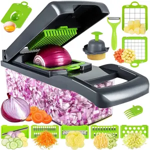 16 in 1 Vegetable Chopper, 1 Set Multifunctional Vegetable Cutter with Container, Kitchen Vegetable Slicer Dicer Cutter, Veggie Chopper with Blades, Vegetable Cutting Slicer