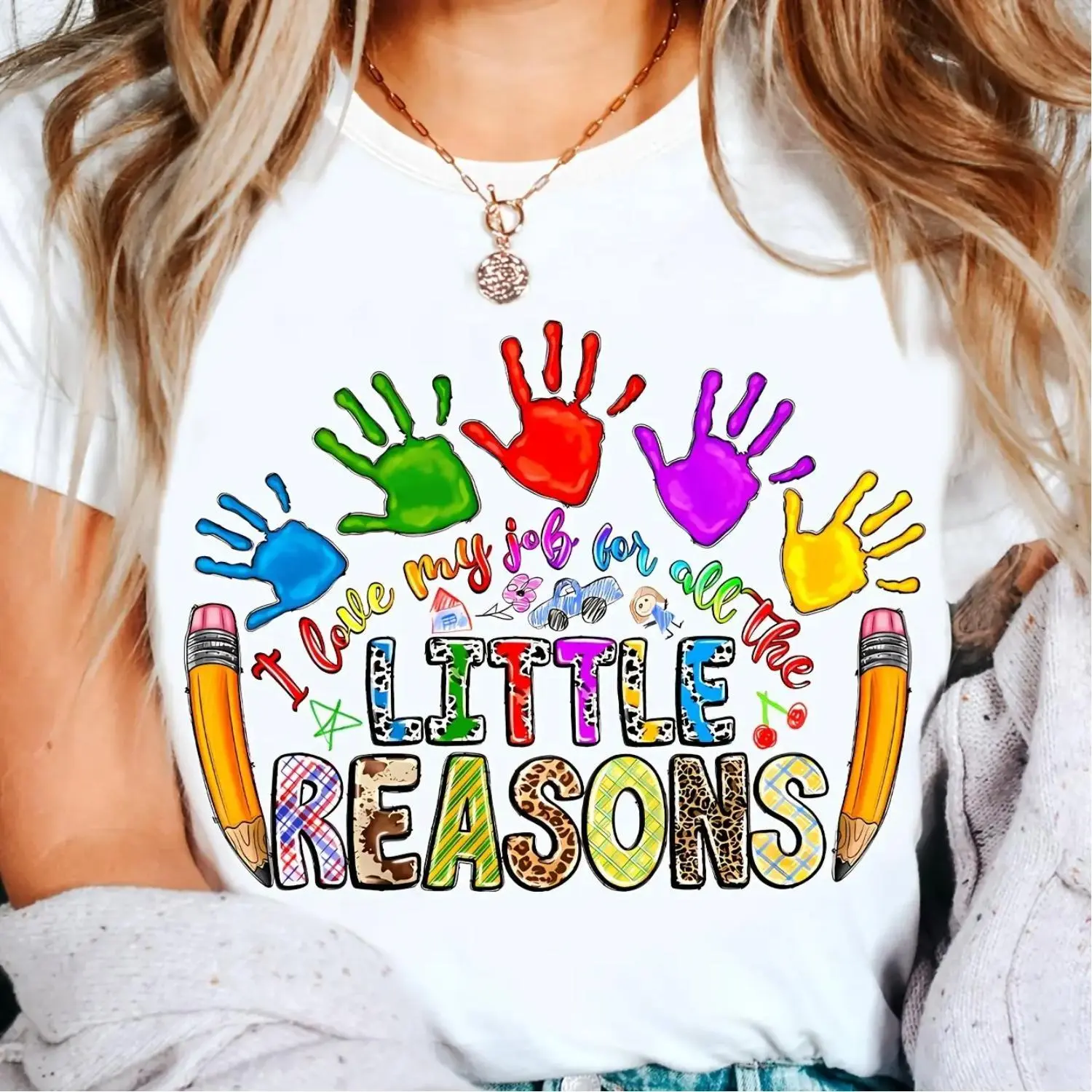 The Perfect Teacher & Counselor Appreciation Gift - A Soft, Fun Graphic Tee featuring Playful Hand Prints & Chic Leopard Accents. This Colorful, Comfortable Shirt Celebrates Educators for Teacher Appreciation Week, Back to School, or Any School Spirit Day