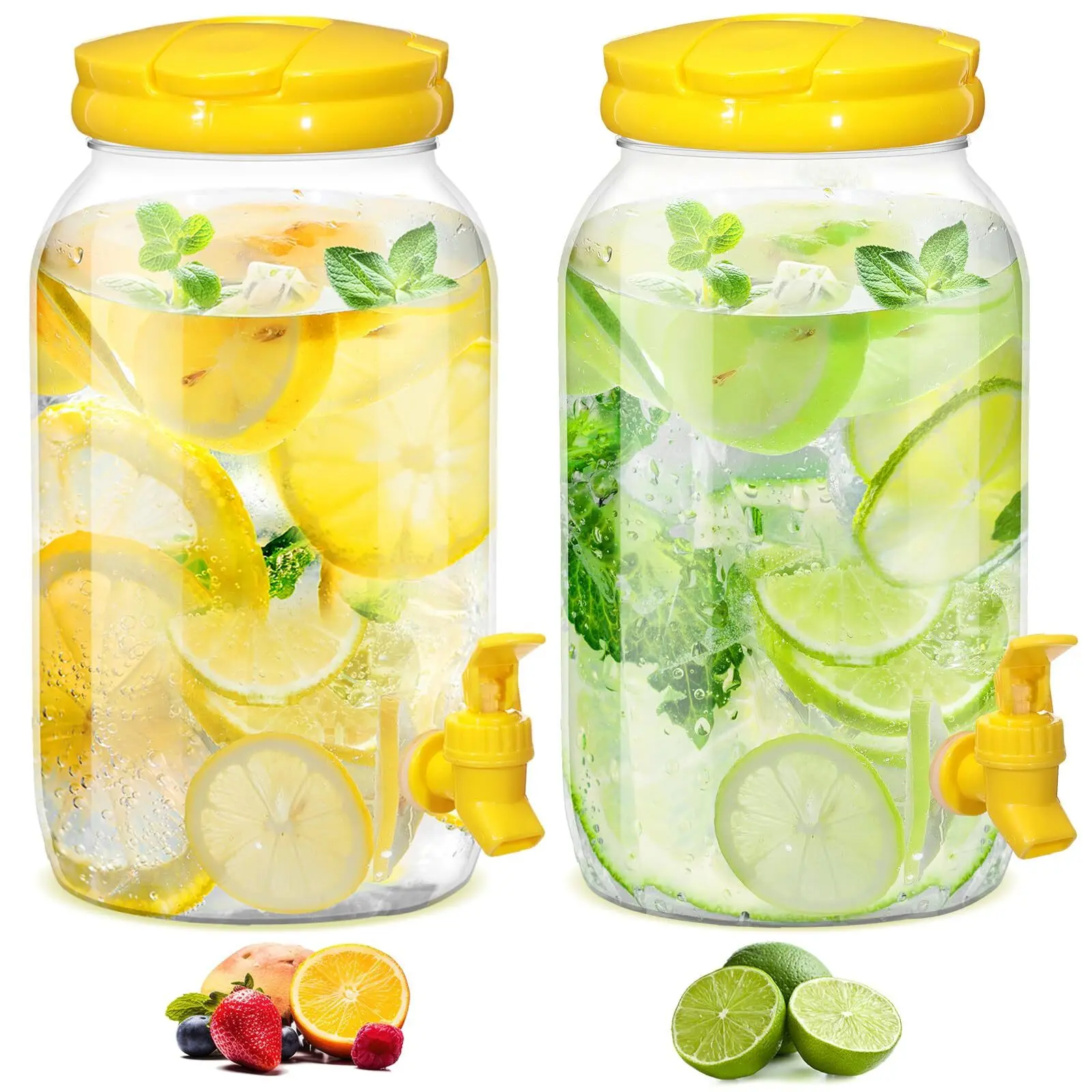 Havawish 2 Pcs 1 Gallon Plastic Beverage Dispenser with Spigot Clear Plastic Drink Dispenser Summer Beverage Dispenser for Parties Water Dispenser for Lemonade Tea Cold Water Beer(Yellow)