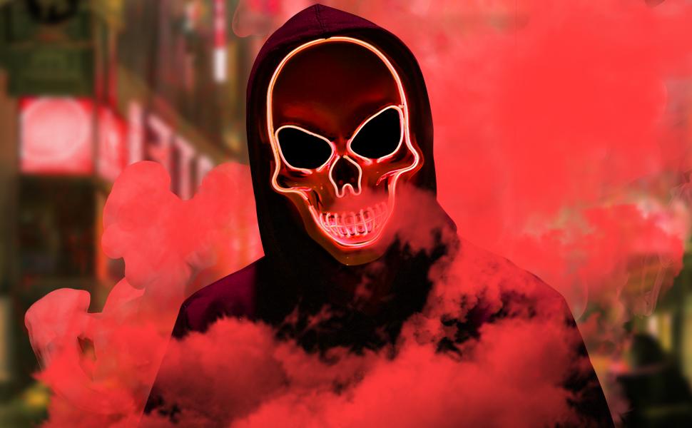 2025 Upgrade Halloween Scary LED Mask LED Skeleton Mask Purge Hacker Mask Glow in The Dark Mask for Halloween Costume Party Creepy Spooky