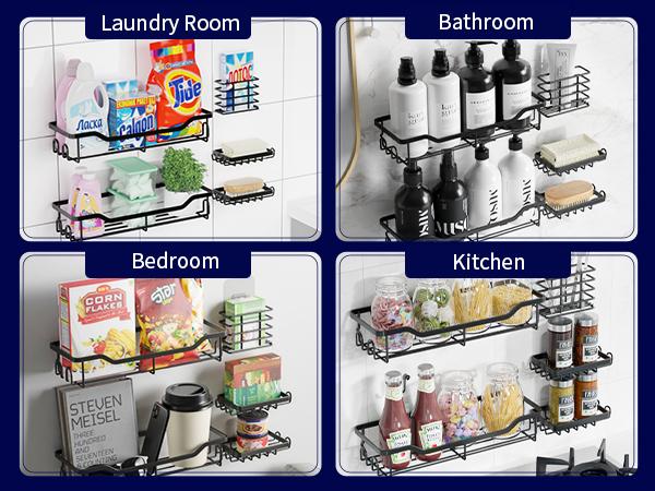 Kitsure Adhesive Shower Caddy No Drill Bathroom Storage Organizer Rustproof Metal Shower Shelf Large Black for Easy Organization