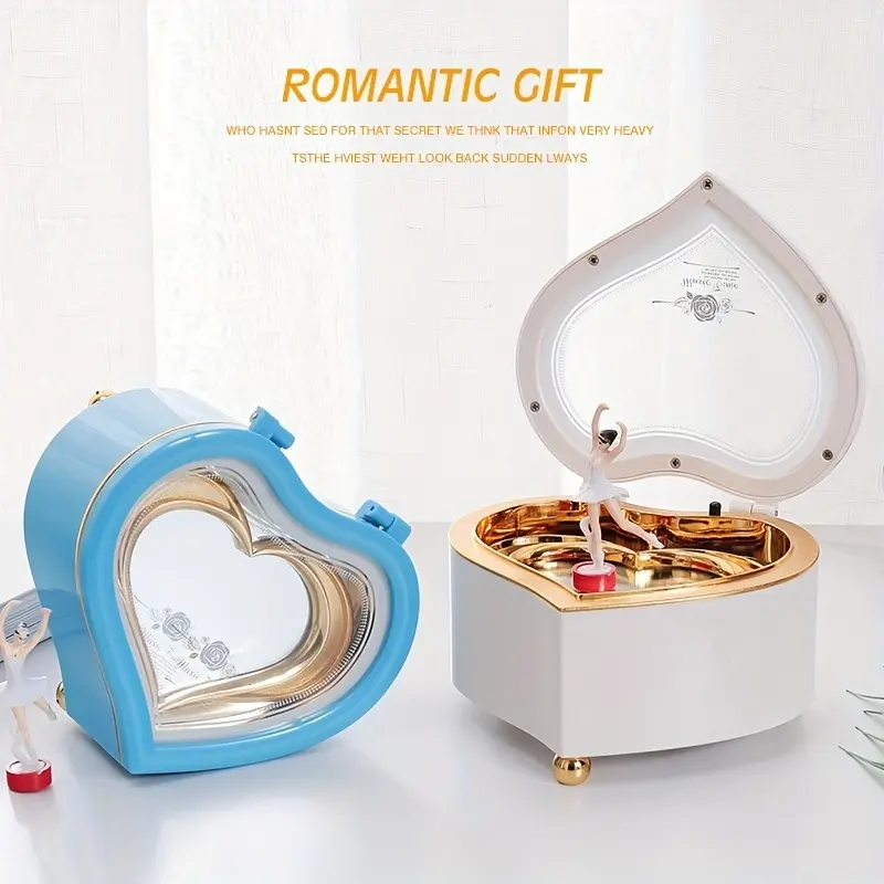 1pc Romantic Heart-shaped Musical Moving Box, Creative Rotating Ballet Dancer Music Box, Christmas Valentine's Day Gift for Home Room Office Decoration, Room Decor Supplies
