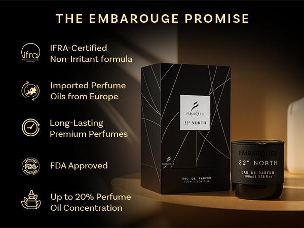 EMBAROUGE 22° North Men's Fragrance | Perfume for Men | Wood Top note | 100 ml pack | 3.4 Fl. Oz. | Wood and Amber fragrance | Gift for Men | Eau de Parfum EDP