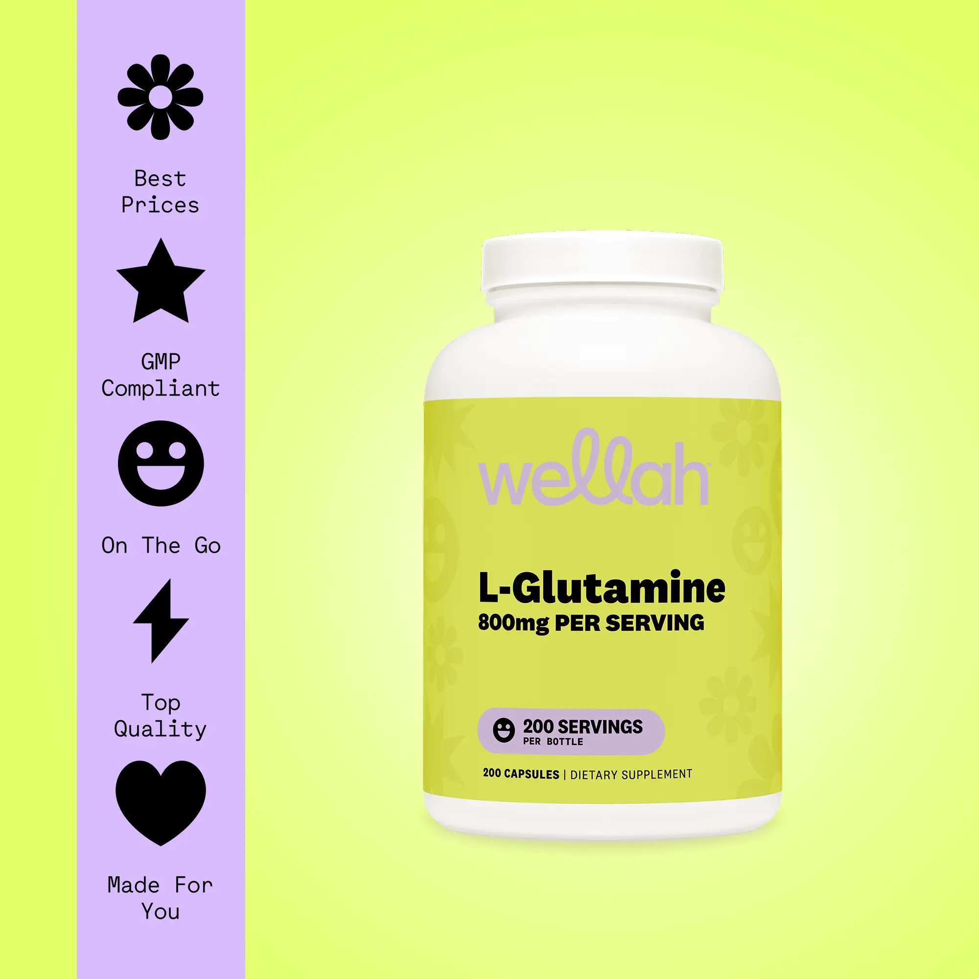 Wellah L-Glutamine Capsules | 200 Servings Daily Supplement Clean Fitness Supplement