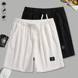 2Pcs, men's corduroy shorts, solid color, casual shorts, side pockets, drawstring elastic belt, suitable for daily wear and outdoor sports, travel and vacation, beige, men's shorts