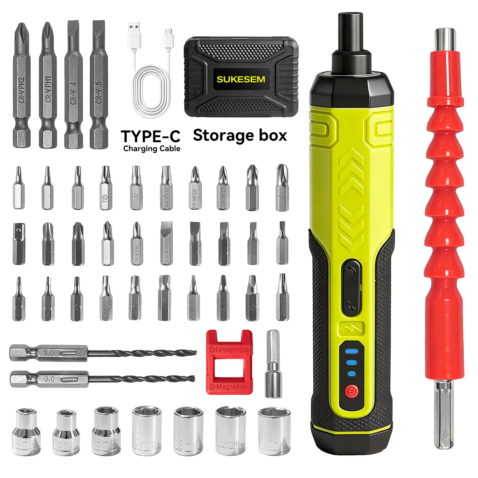 SUKESEM Rechargeable Electric Screwdriver Kit - 3-Speed Adjustable, 47-Piece Set with Front LED Light, Small Multi-Functional Power Tool for DIY Users, Household Jobs, Various Screws