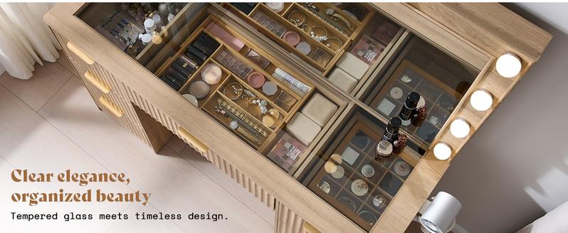 AMERLIFE 36.2/47.2" Fluted Vanity Desk with Mirror and Adjustable LED Lights, Large 4/7 Drawers Makeup Table with Glass Top and Charging Station for Women and Girls,,Best Gift Ideas/Christmas Gifts AMERLIFE 36.2/47.2" Fluted Vanity Desk with Mirror and Adjustable LED Lights, Large 4/7 Drawers Makeup Table with Glass Top and Charging Station for Women and Girls,,Best Gift Ideas/Christmas Gifts