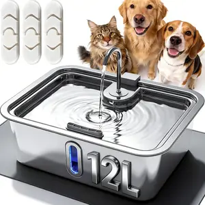 Large Smart Pet Water Fountain, 12L/406Oz Stainless Steel Dispenser with APP Monitoring, Silver, BPA-Free, Water Bowl Dispenser for Large Dogs, Indoor and Outdoor Use (with 5 Filters & Sponges)