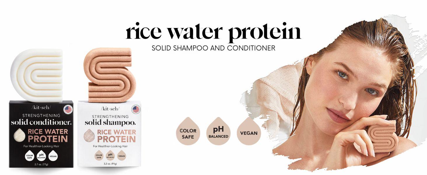 Kitsch Rice Water Shampoo & Conditioner Bar Set – Solid Hair Care Bars for Strength, Nourishment – Sulfate & Paraben-Free, Made in USA – 2pcs