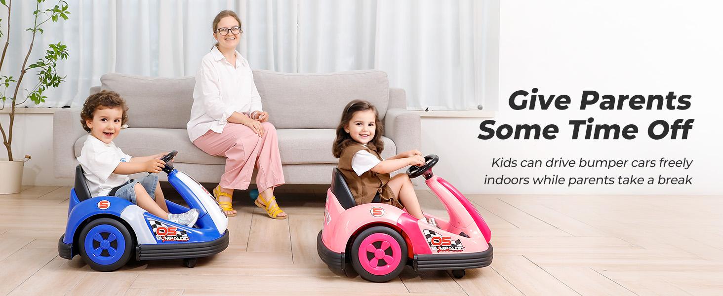 12V Kids Bumper Car with Big Wheel, 2.2 Mph Max,Ride on toys for Toddlers with Remote, Baby Bumping Toy Car with DIY Stickers,360 Degree-Spin, Music, Bluetooth,LED Lights