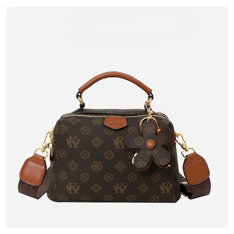 Fashionable multi-pocket zippered crossbody bag, stylish retro print shoulder/crossbody bag, classic Boston pillow bag, multifunctional shoulder/crossbody bag with adjustable strap, structured commuter everyday bag, lightweight luxury shoulder bag, qualit