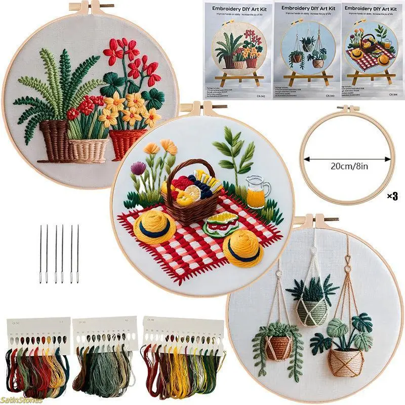 Christmas Embroidery DIY Kit - Handmade Gifts Set, Flower Motif Cross Stitch Kit, Plant Picnic Stitching Materials, English Stitch Guide for Beginners, Home Craft Holiday Art Project, Diy Kits