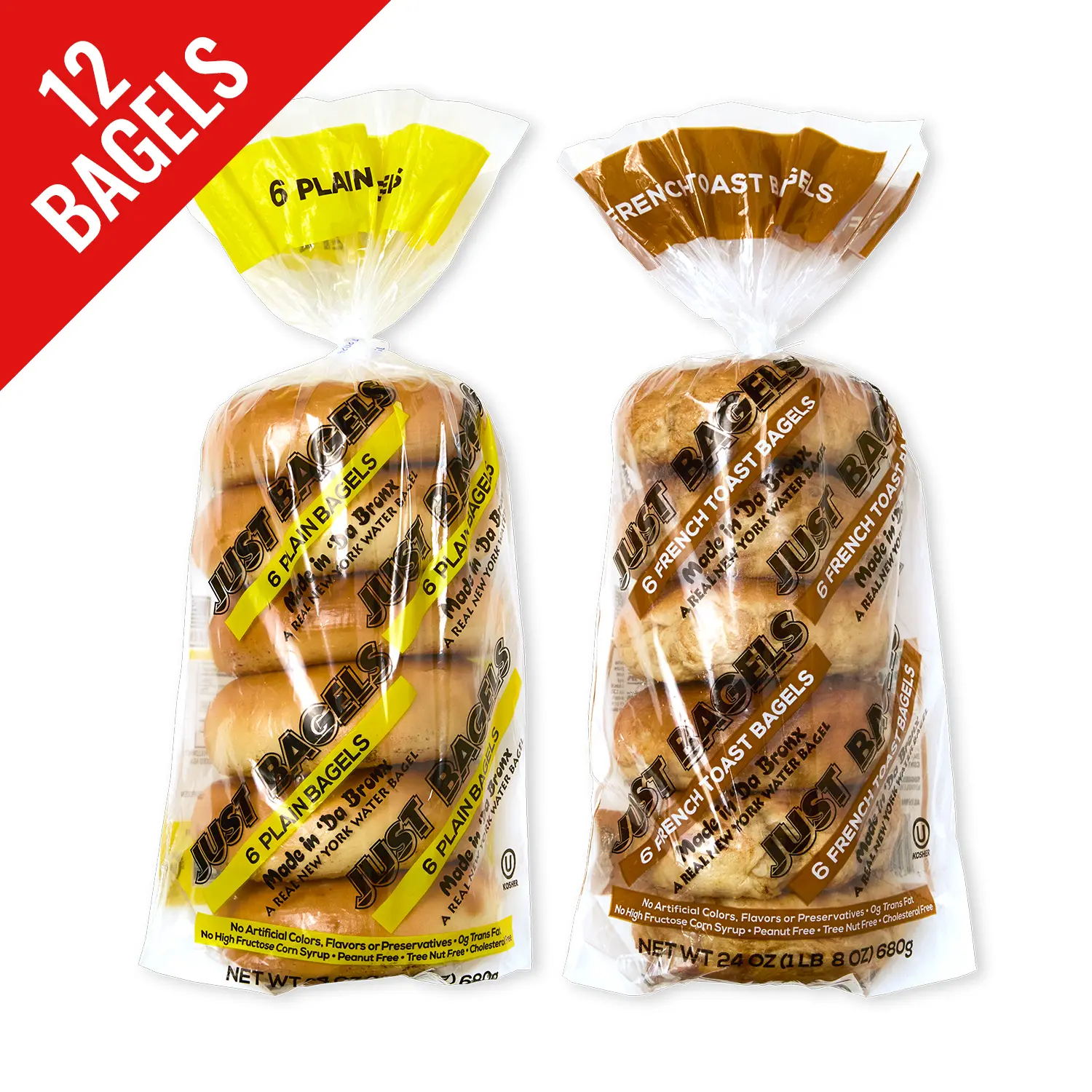 Just Bagels 6 Plain and 6 French Toast Bagels Non-GMO Authentic New York Style Chewy Crunchy Bagels Made in Da Bronx