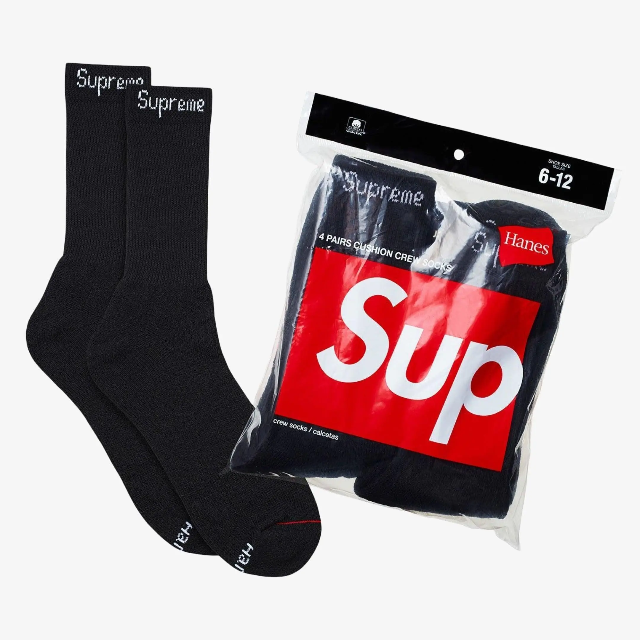 Supreme x Hanes Cushion Crew Socks (Full Pack) Black