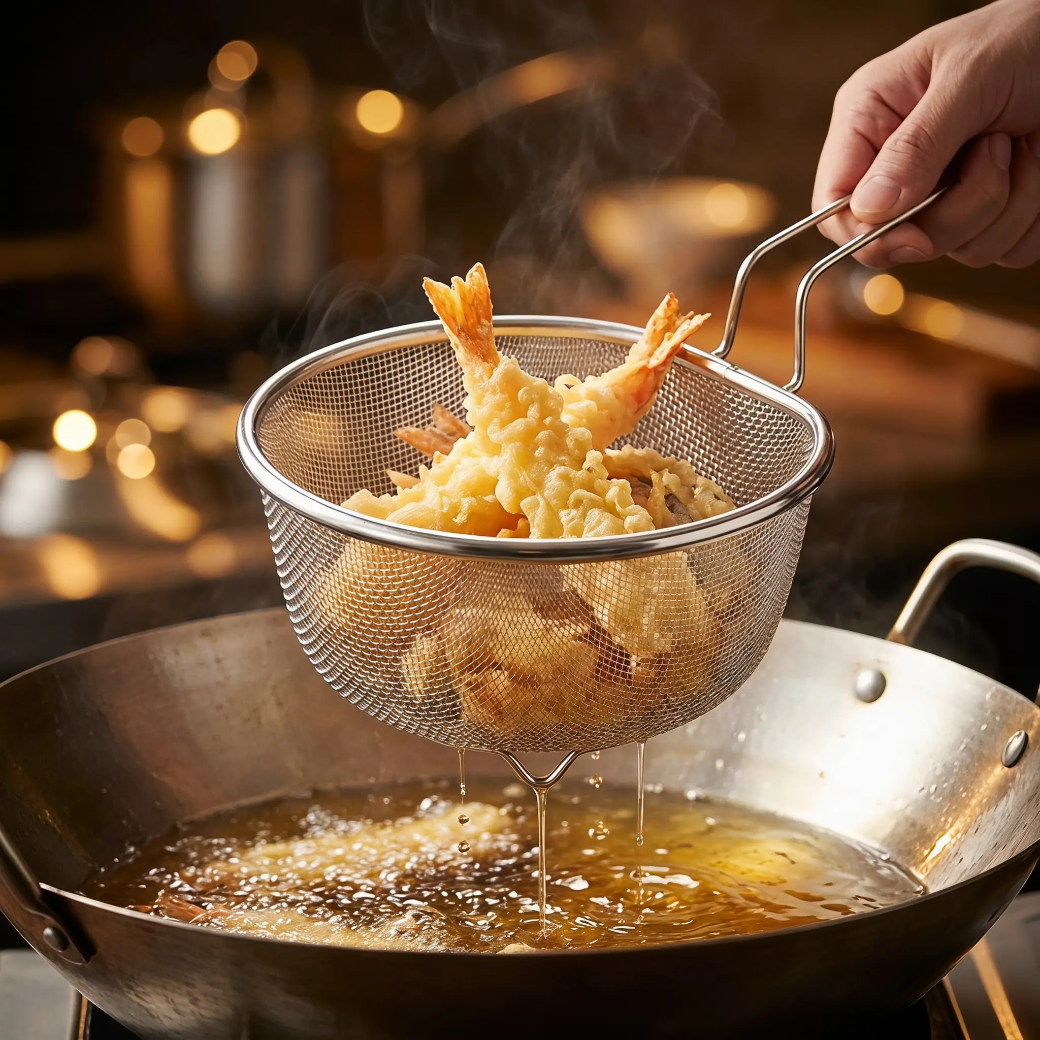 【SummerWins】304 SS Fine Mesh Stainless Steel Colander, Kitchen Utensils for Cooking - Long Handle, Food Grade Strainer Basket with Hanging Hole for Washing Rice, Vegetables, Draining Pasta, Polished Metal