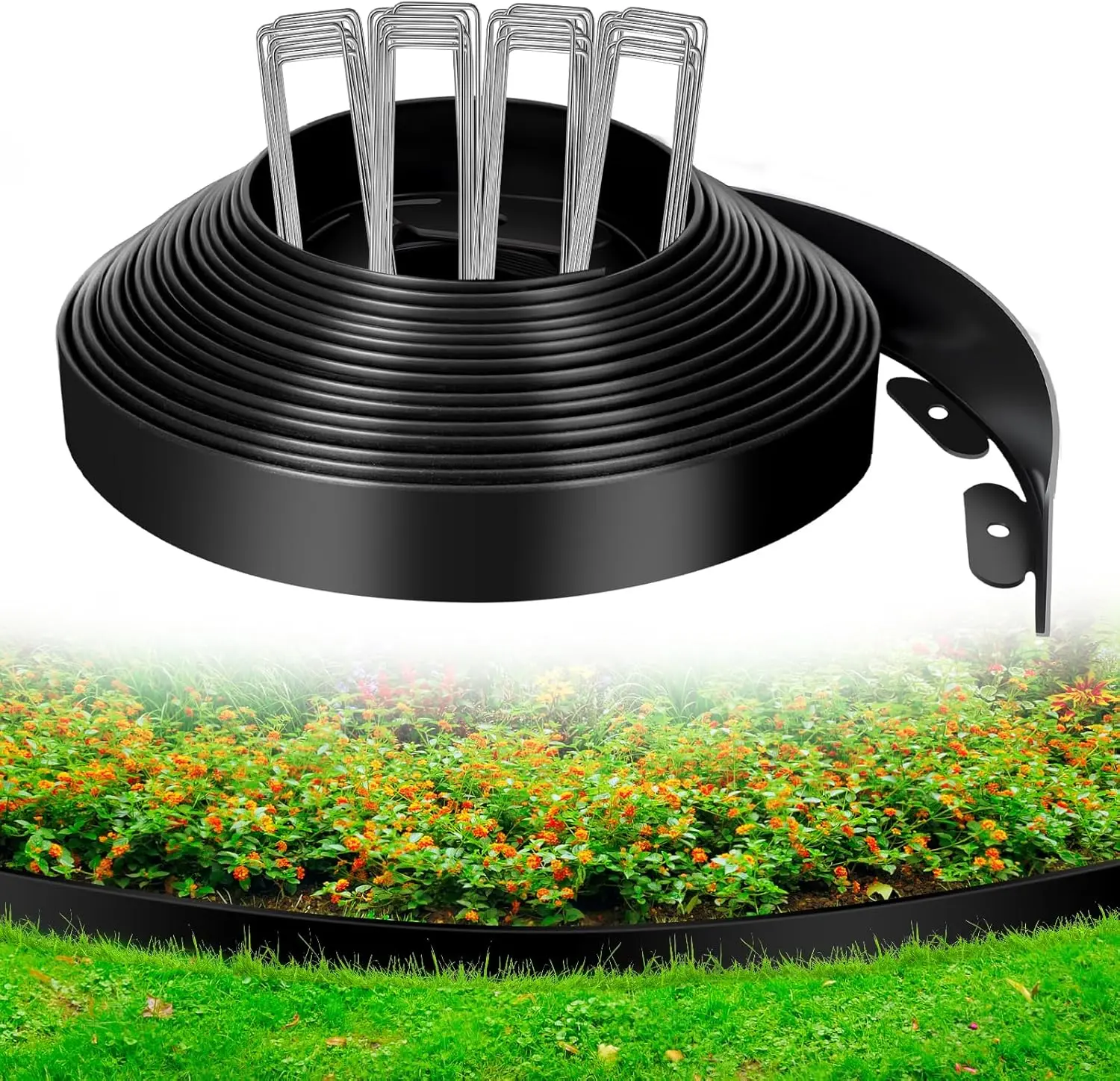 Upgraded No Dig Landscape Edging, 100 ft Heavy Duty Plastic Garden Border with Strong Stakes & Reinforced Design - Durable for Home Outdoor Lawns, Flower Beds, Pavers
