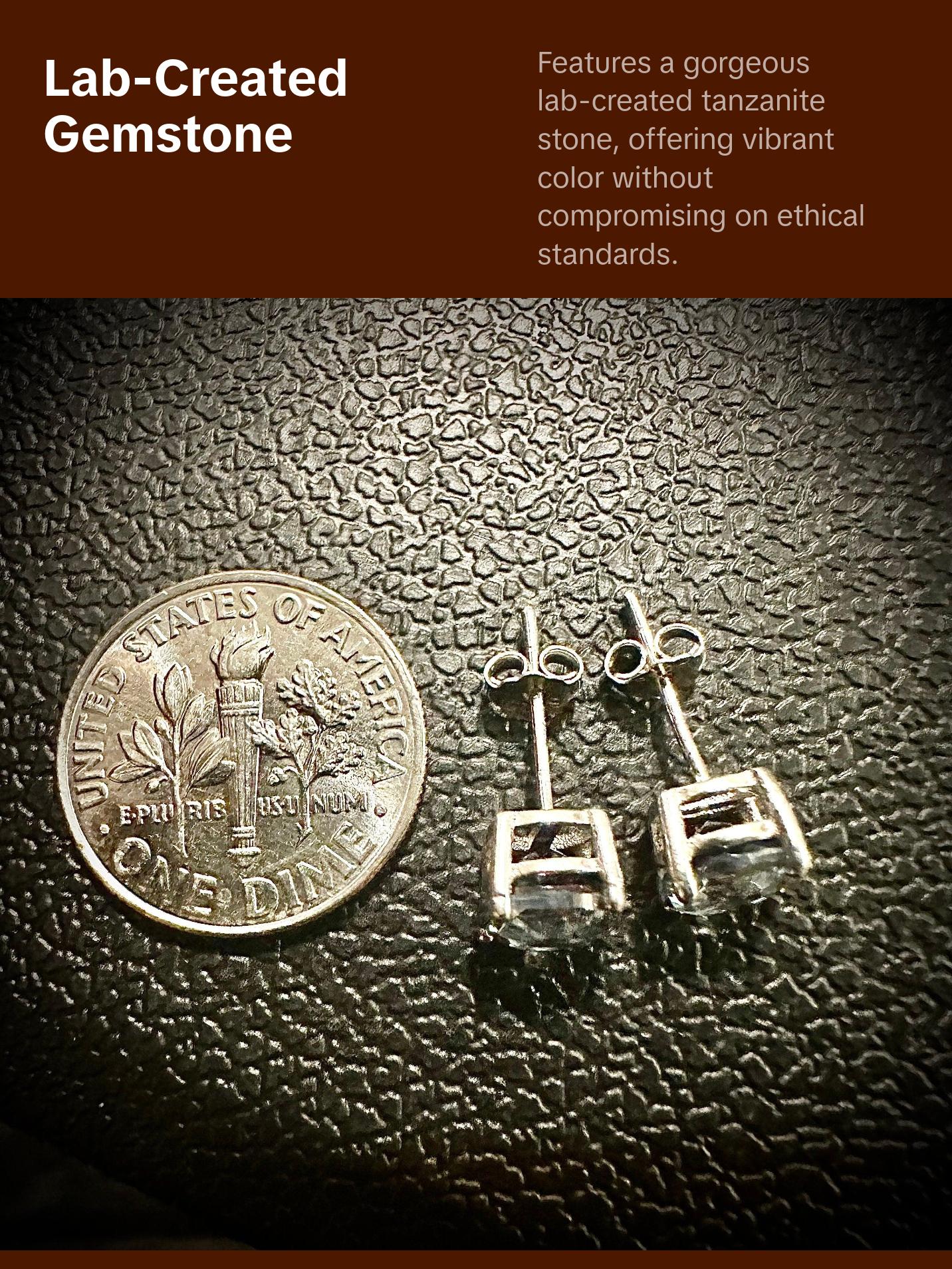 925 Sterling Silver 6MM Round Tanzanite Stud Earrings for Women Gift Birthstone