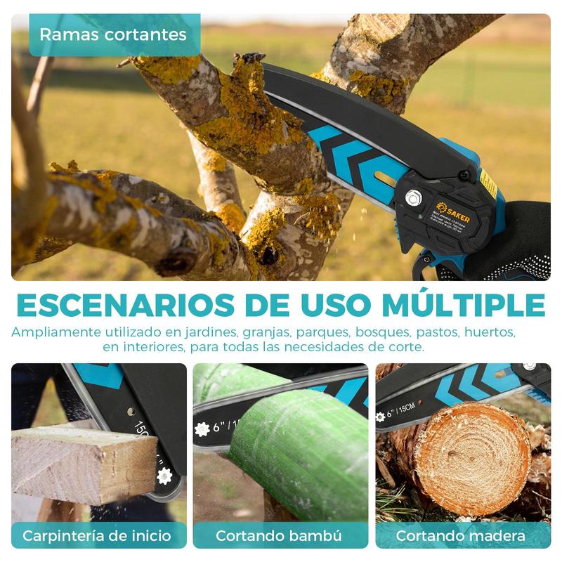 Saker Mini cordless chainsaw, 6-inch handheld chainsaw with safety lock [aged friendly], perfect gift for family and friends.